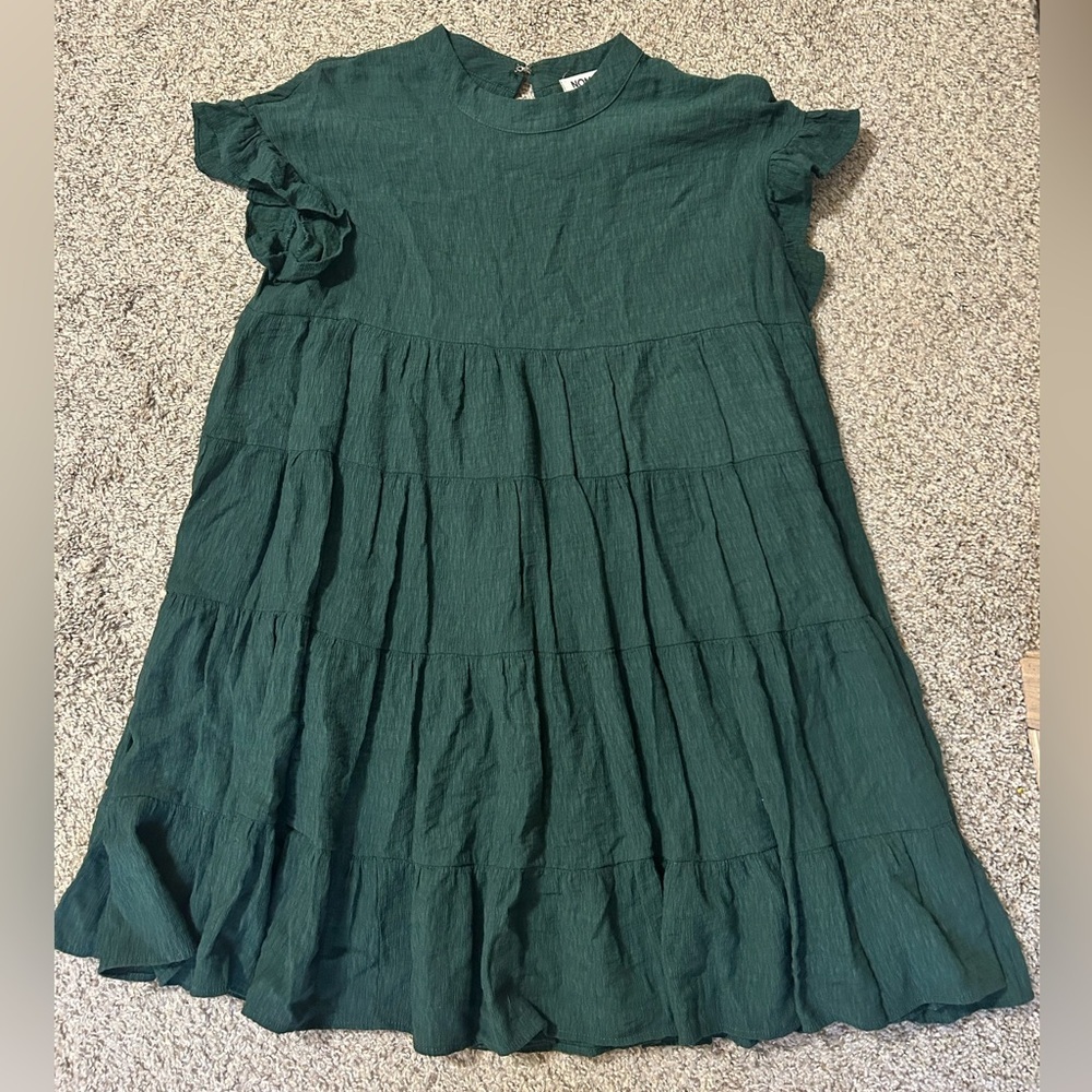 Nomad Forest Green Tiered Ruffle Short Sleeve Dress Formal Party Sz Large Lined